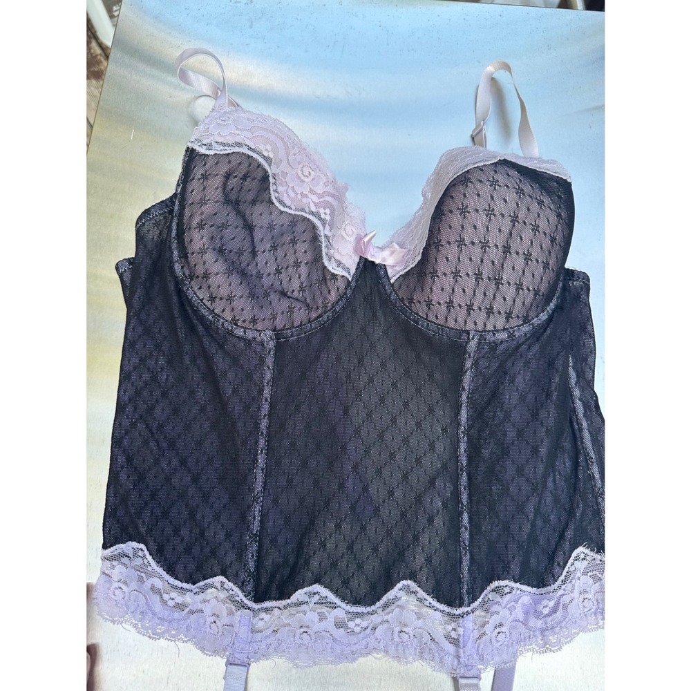 Glamour‎ Laumiere Black Lavender Lace Bustier Corset Garter Top 38C 2077